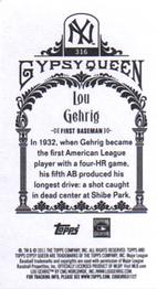2011 Topps Gypsy Queen - Mini #316 Lou Gehrig Back