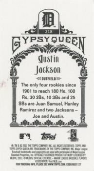 2011 Topps Gypsy Queen - Mini Framed Printing Plates Cyan #218 Austin Jackson Back
