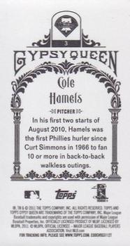2011 Topps Gypsy Queen - Mini Framed Printing Plates Yellow #3a Cole Hamels Back