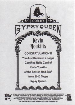 2011 Topps Gypsy Queen - Relics #GQR-KY Kevin Youkilis Back