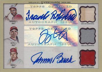 2011 Topps Gypsy Queen - Triple Relic Autographs #TAR-RVB Frank Robinson / Joey Votto / Johnny Bench Front