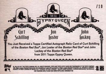 2011 Topps Gypsy Queen - Triple Relic Autographs #TAR-SLL Curt Schilling / Jon Lester / John Lackey Back