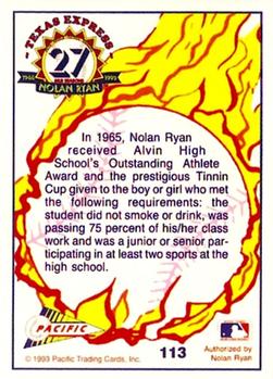 1993 Pacific Texas Express #113 All-State Pitcher Back