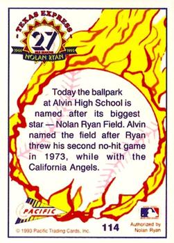 1993 Pacific Texas Express #114 Nolan Ryan Field Back