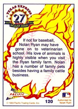 1993 Pacific Texas Express #120 Nolan Loves Animals Back