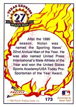 1993 Pacific Texas Express #173 Man of the Year Back