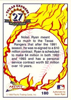 1993 Pacific Texas Express #180 The Rangers Sign Nolan Back