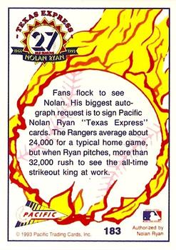 1993 Pacific Texas Express #183 Time with Fans Back