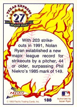 1993 Pacific Texas Express #188 Nolan Passes Niekro Back