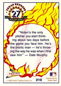 1993 Pacific Texas Express #210 Nolan's Fast Ball is Just a Blur Back