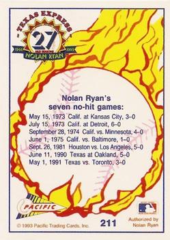 1993 Pacific Texas Express #211 Nolan Ryan Back