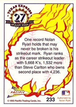 1993 Pacific Texas Express #233 Strikeout King Back