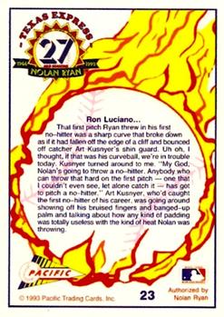 1993 Pacific Texas Express #23 Nolan Heat Back