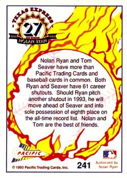 1993 Pacific Texas Express #241 Tom Seaver / Nolan Ryan Back