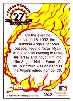 1993 Pacific Texas Express #242 Angels' #30 Retired Back