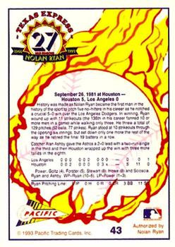 1993 Pacific Texas Express #43 No-Hitter #5 Back