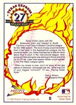 1993 Pacific Texas Express #5 Fireball Pitcher Back