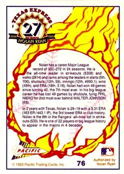 1993 Pacific Texas Express #76 1991: Nolan's 25th Season Back