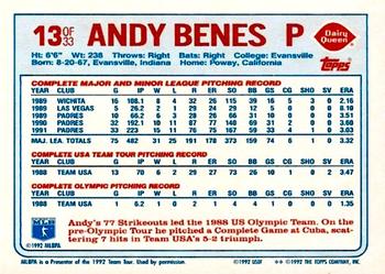 1992 Topps Dairy Queen Team USA #13 Andy Benes Back