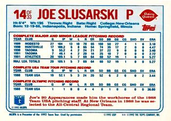 1992 Topps Dairy Queen Team USA #14 Joe Slusarski Back