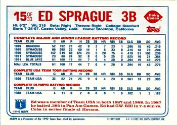 1992 Topps Dairy Queen Team USA #15 Ed Sprague Back