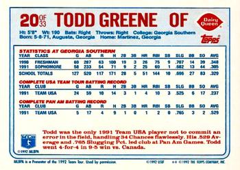 1992 Topps Dairy Queen Team USA #20 Todd Greene Back