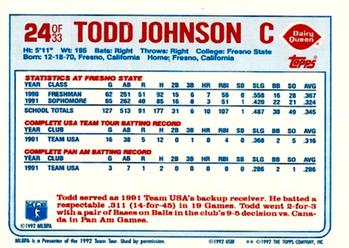 1992 Topps Dairy Queen Team USA #24 Todd Johnson Back