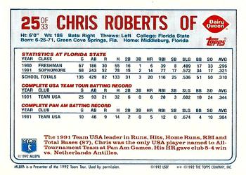 1992 Topps Dairy Queen Team USA #25 Chris Roberts Back
