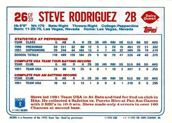 1992 Topps Dairy Queen Team USA #26 Steve Rodriguez Back