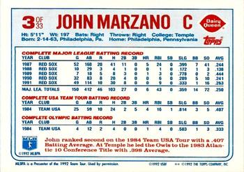 1992 Topps Dairy Queen Team USA #3 John Marzano Back