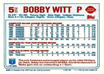 1992 Topps Dairy Queen Team USA #5 Bobby Witt Back