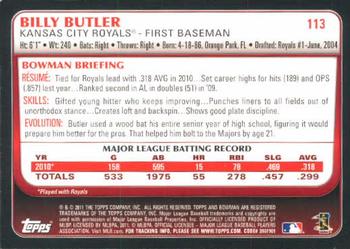 2011 Bowman #113 Billy Butler Back