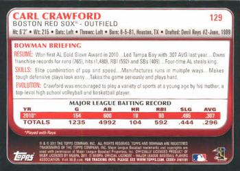 2011 Bowman #129 Carl Crawford Back