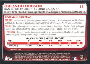 2011 Bowman #12 Orlando Hudson Back
