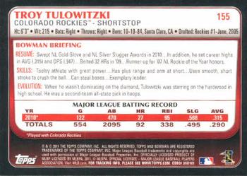 2011 Bowman #155 Troy Tulowitzki Back