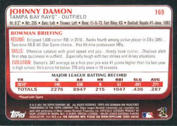 2011 Bowman #169 Johnny Damon Back