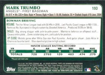 2011 Bowman #193 Mark Trumbo Back