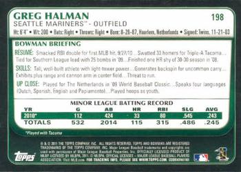 2011 Bowman #198 Greg Halman Back