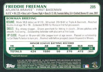 2011 Bowman #205 Freddie Freeman Back
