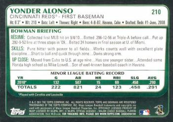 2011 Bowman #210 Yonder Alonso Back