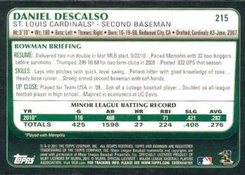 2011 Bowman #215 Daniel Descalso Back