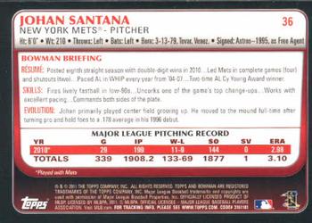 2011 Bowman #36 Johan Santana Back