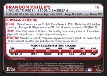 2011 Bowman #19 Brandon Phillips Back