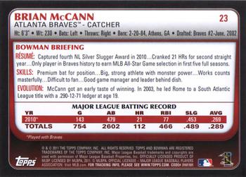 2011 Bowman #23 Brian McCann Back