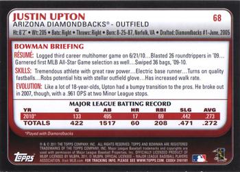 2011 Bowman #68 Justin Upton Back