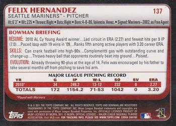 2011 Bowman #137 Felix Hernandez Back