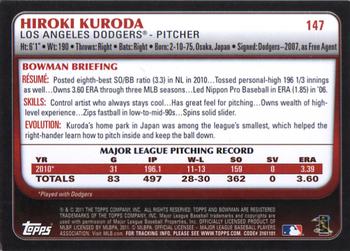 2011 Bowman #147 Hiroki Kuroda Back