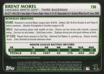 2011 Bowman #196 Brent Morel Back