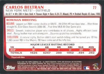 2011 Bowman #77 Carlos Beltran Back