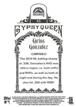 2011 Topps Gypsy Queen - Framed Green #45 Carlos Gonzalez Back